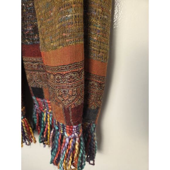 Coldwater Creek Large Scarf Wrap Boho Artsy 72"x27" Wool Blend Colorful Fringe - Picture 5 of 10